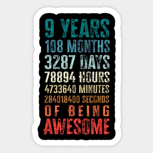 Years 108 Months Of Being Awesome Happy 9th Birthdays Sticker